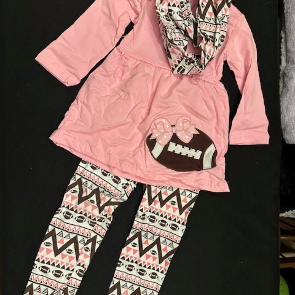 ***** Pink & Brown Football 3 pc Set  1235M  Medium 3T  NWT Boutique